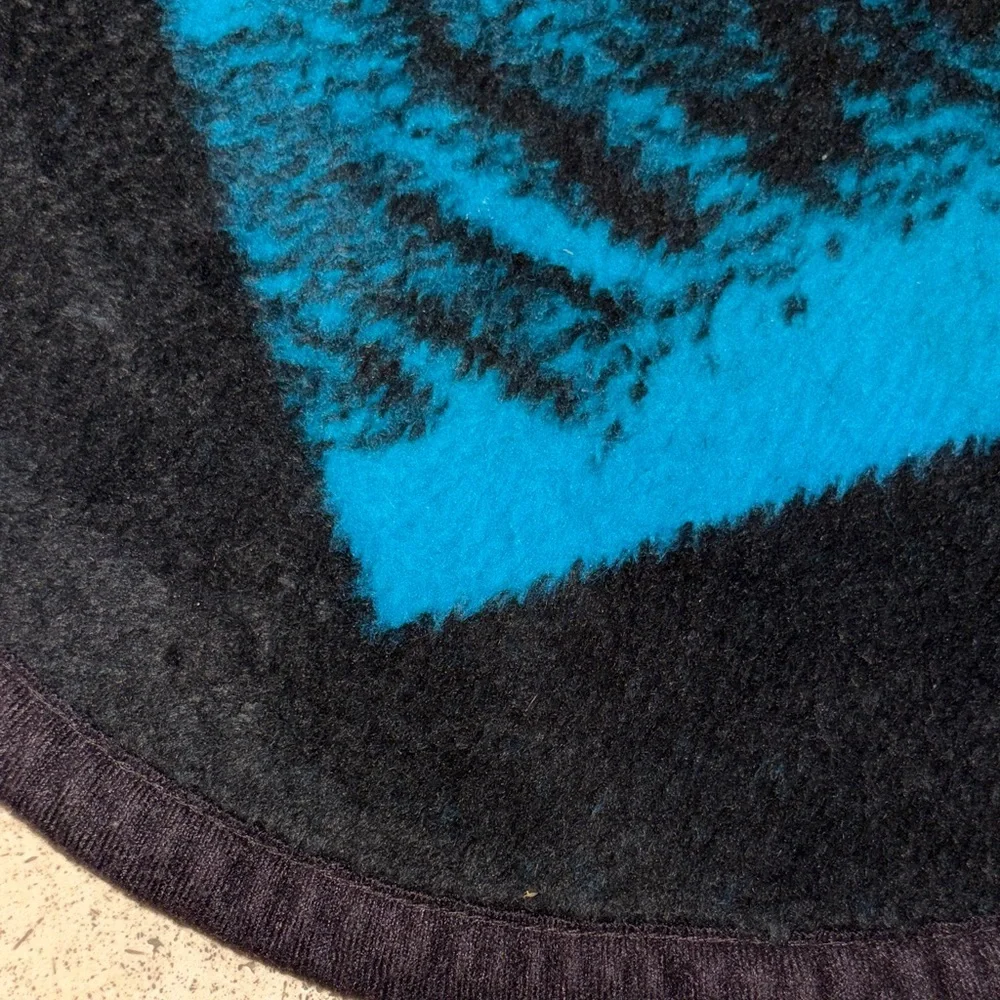 Vintage Gently Loved Reversible Lion Blanket Teal&Black By San Marcos